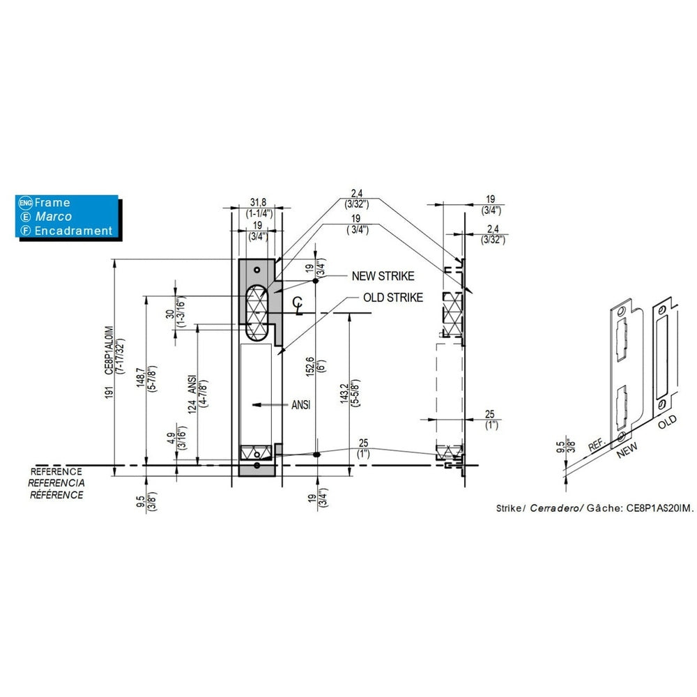 Salto ANSI strking plate to suit LE8P series locks