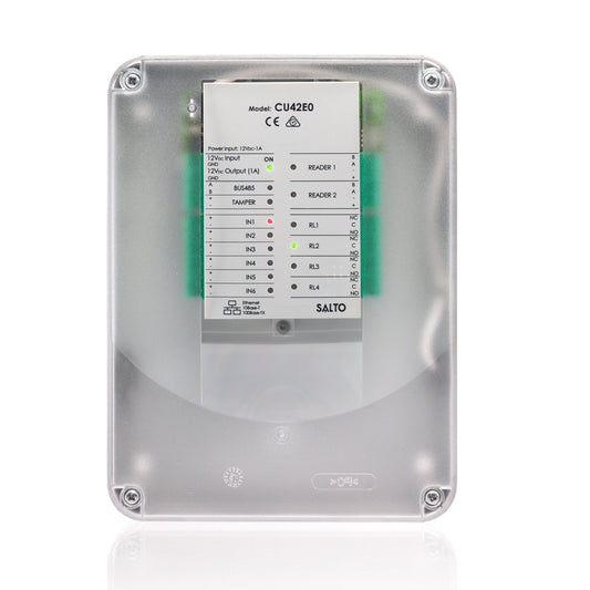 Salto XS4 2.0 ethernet door controller with housing, clear cover