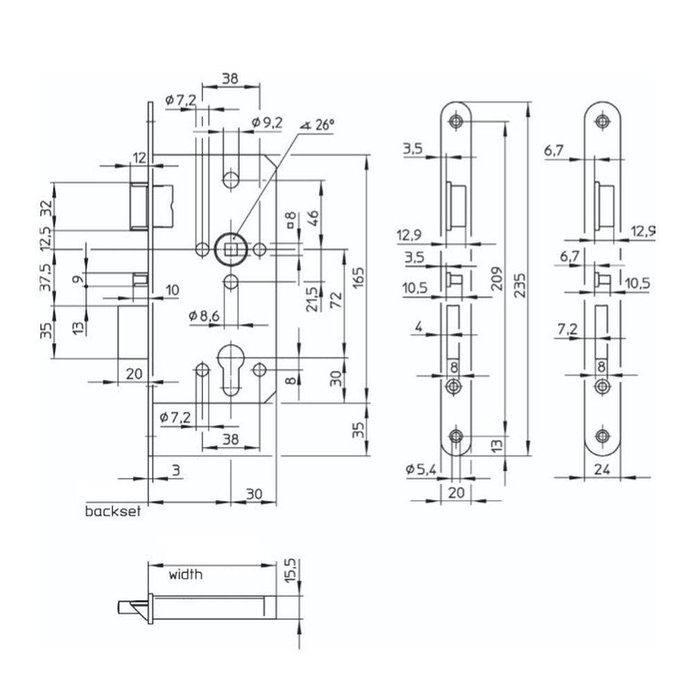 SALTO LE7W Automatic mortice sashlock, DIN Left Hand, 60mm Backset, 24mm square forend