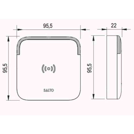 Salto proximity wall reader, BLE Mifare DESfire, square base