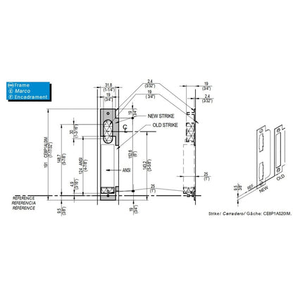Salto ANSI strking plate to suit LE8P series locks