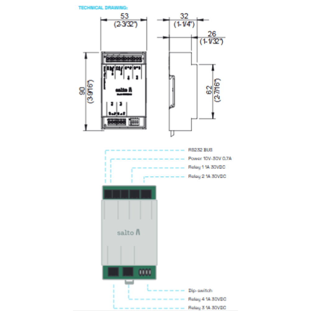 Salto Output Expansion Unit equipped with 4 relays to suit the CUC1B controller