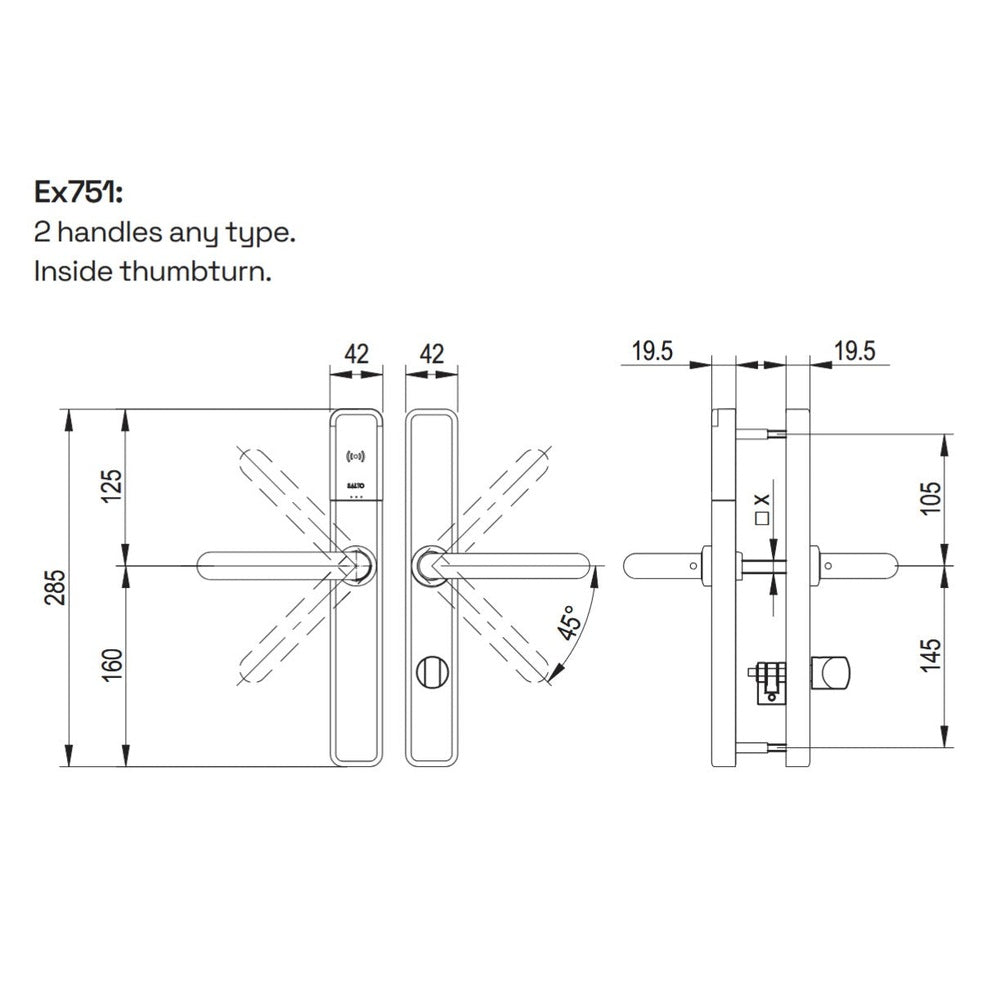 Salto XS4 One handle set EM751 with internal thumbturn, IP55