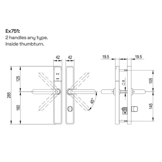Salto XS4 One handle set EM751 with internal thumbturn, IP55