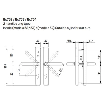 Salto XS4 One handle set EM752 double euro cylinder cut out, 85mm centres