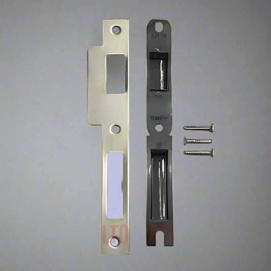Salto striking plate to suit LE8P12 & LE8P22 mortice sashlock, square edge, 24mm lip