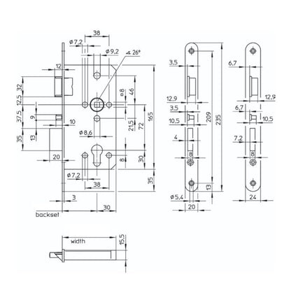 SALTO LE7W Automatic mortice sashlock, DIN Left Hand, 60mm Backset, 24mm square forend