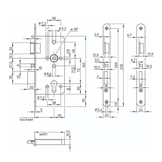 SALTO LE7W Automatic mortice sashlock, DIN Left Hand, 60mm Backset, 24mm square forend