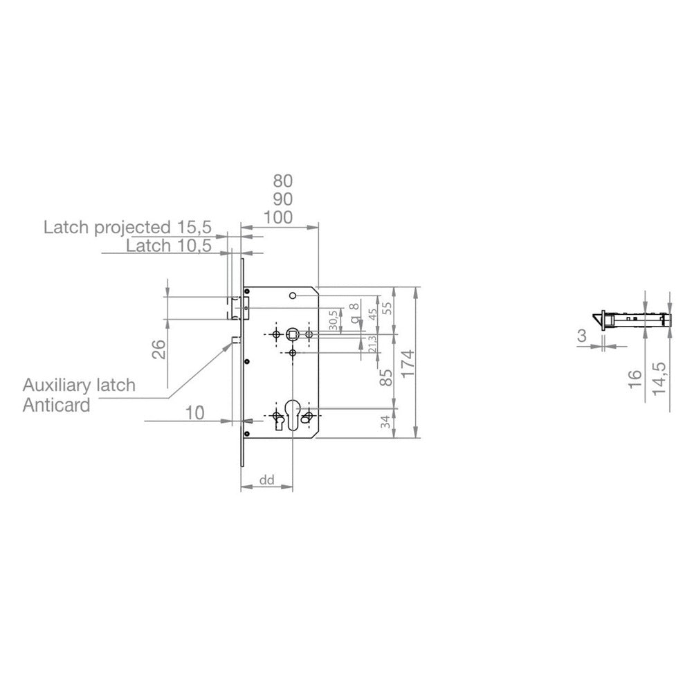 Salto LE8P02 nightlatch, radius forend, 50mm backset
