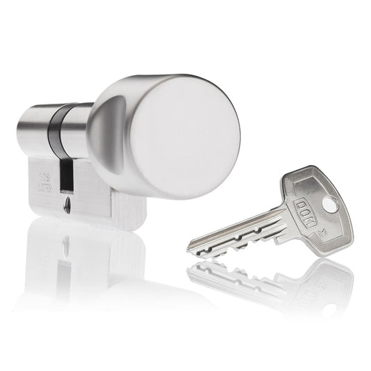 Salto over-ride cylinder and turn 45/45T Ni finish, keyed to differ